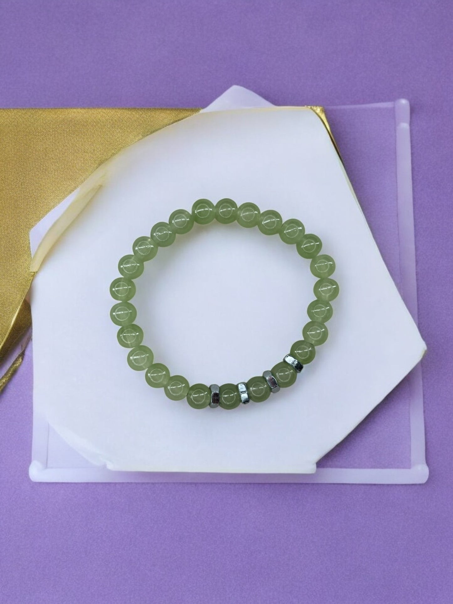Bracelet homme quatre écrous perles vert