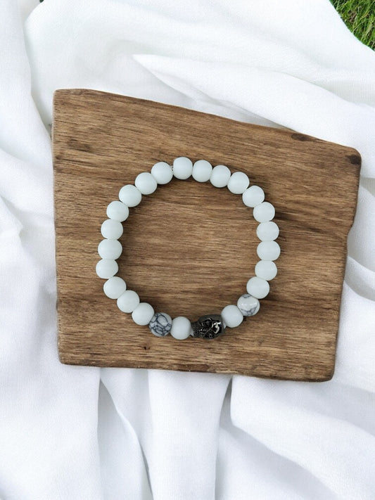 Bracelet homme tête de mort blanc blanc à traits