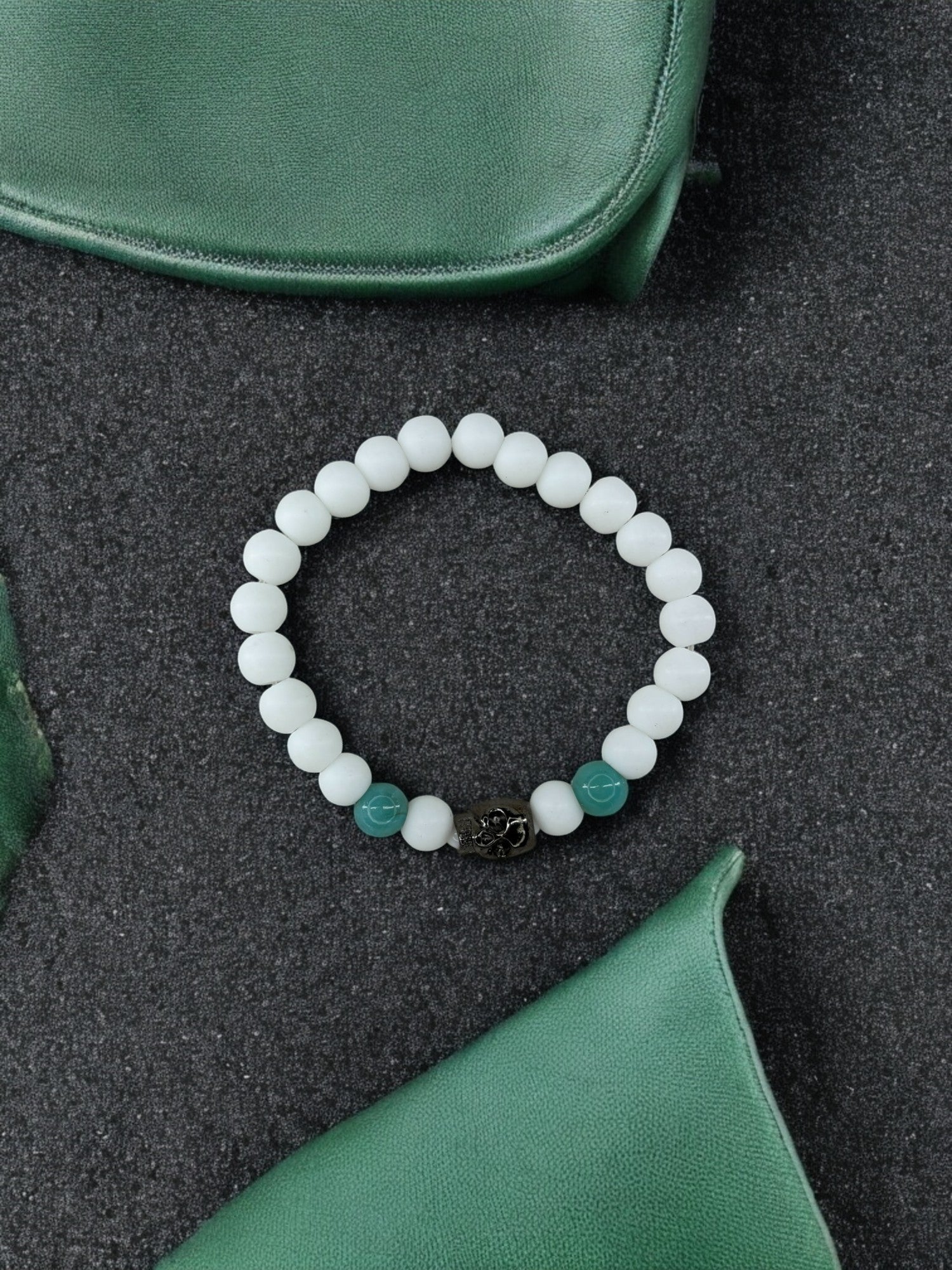 Bracelet homme tête de mort blanc bleu turquoise
