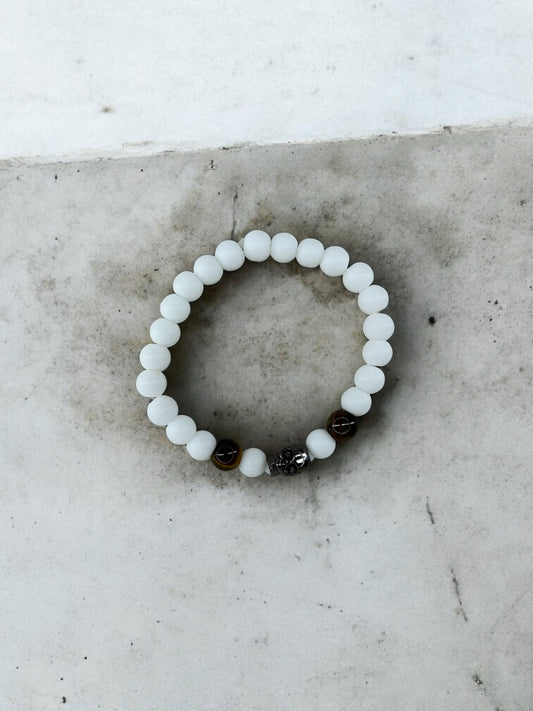 Bracelet homme tête de mort blanc marron