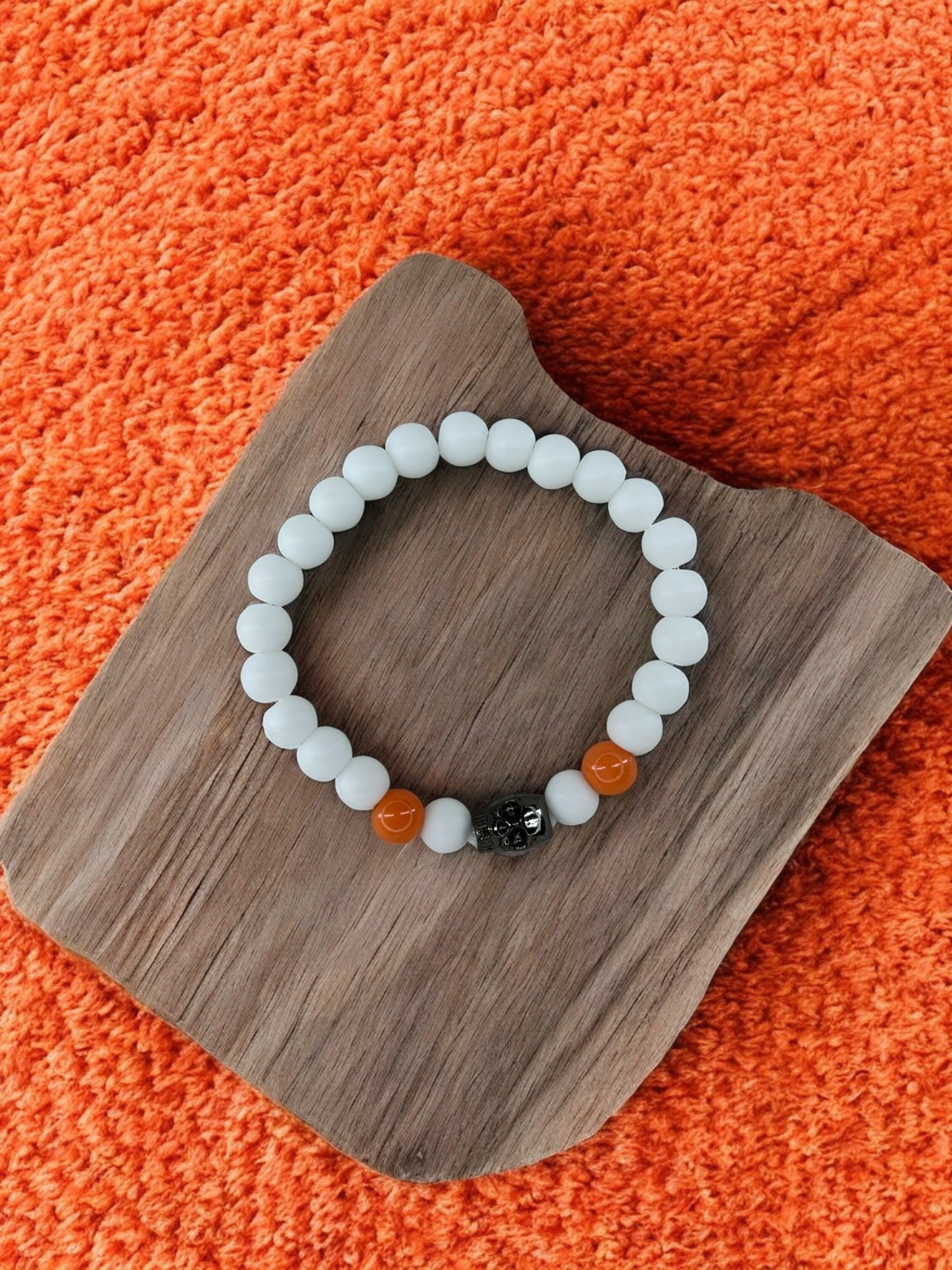 Bracelet homme tête de mort blanc orange