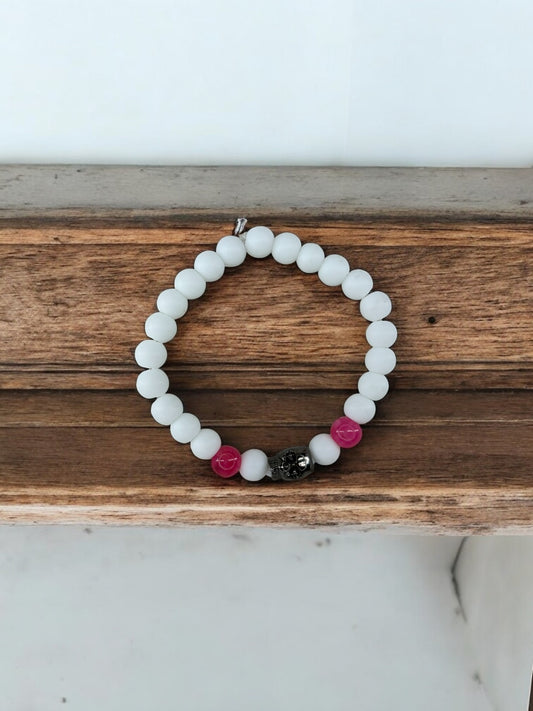 Bracelet homme tête de mort blanc rose