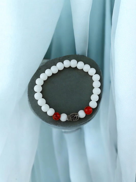 Bracelet homme tête de mort blanc rouge à traits