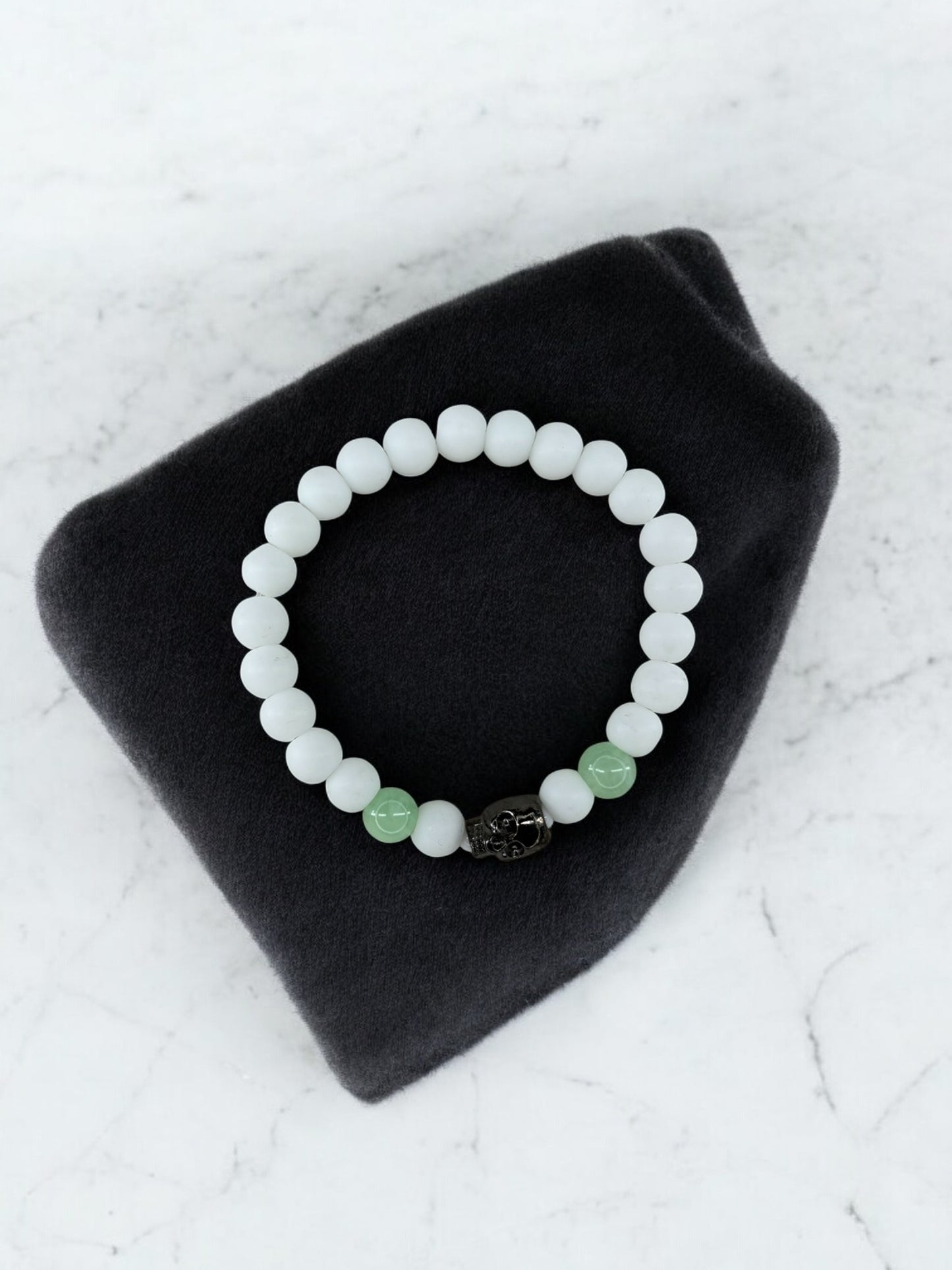 Bracelet homme tête de mort blanc vert