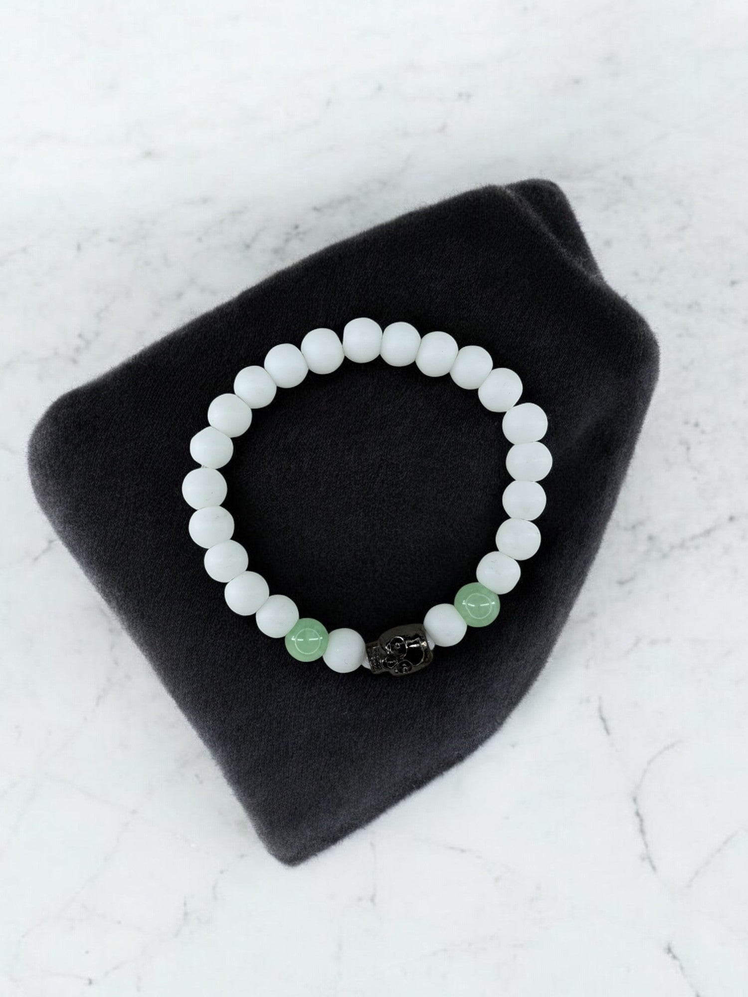 Bracelet homme tête de mort blanc vert