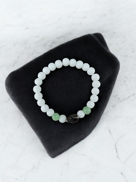 Bracelet homme tête de mort blanc vert