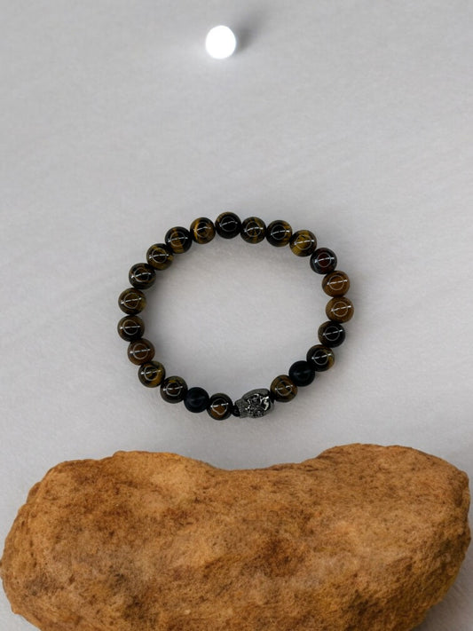 Bracelet homme tête de mort marron noir