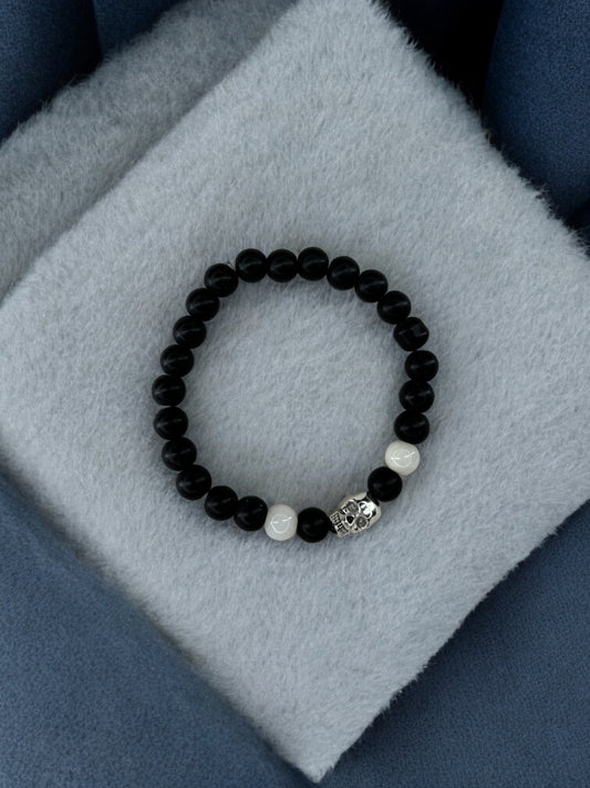 Bracelet homme tête de mort noir blanc transparent