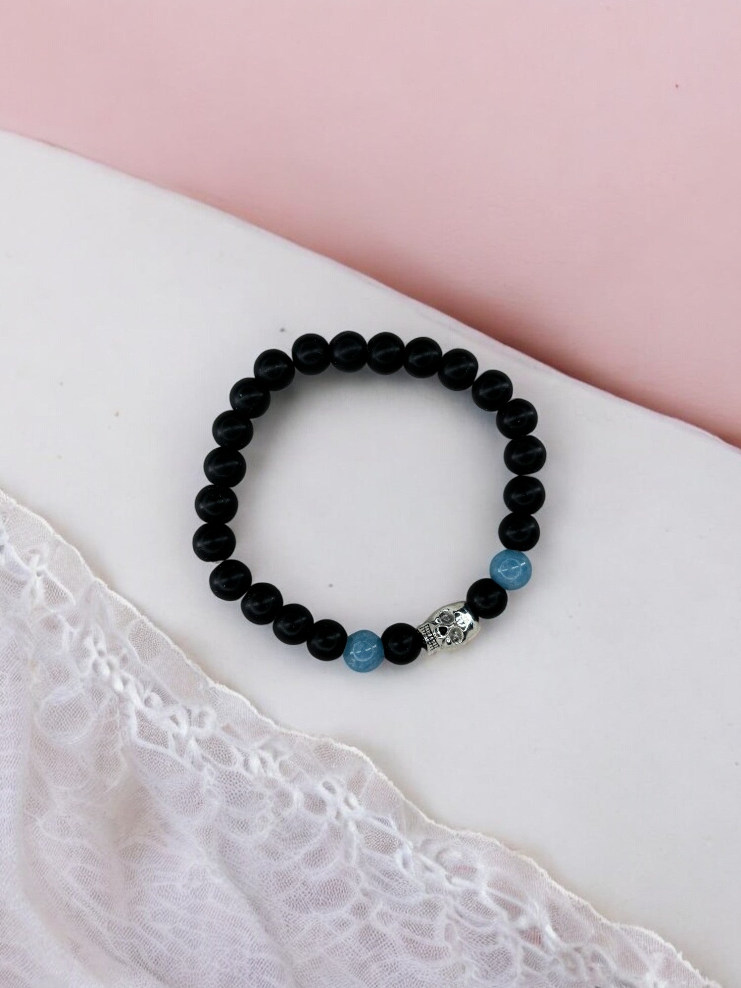 Bracelet homme tête de mort noir bleu