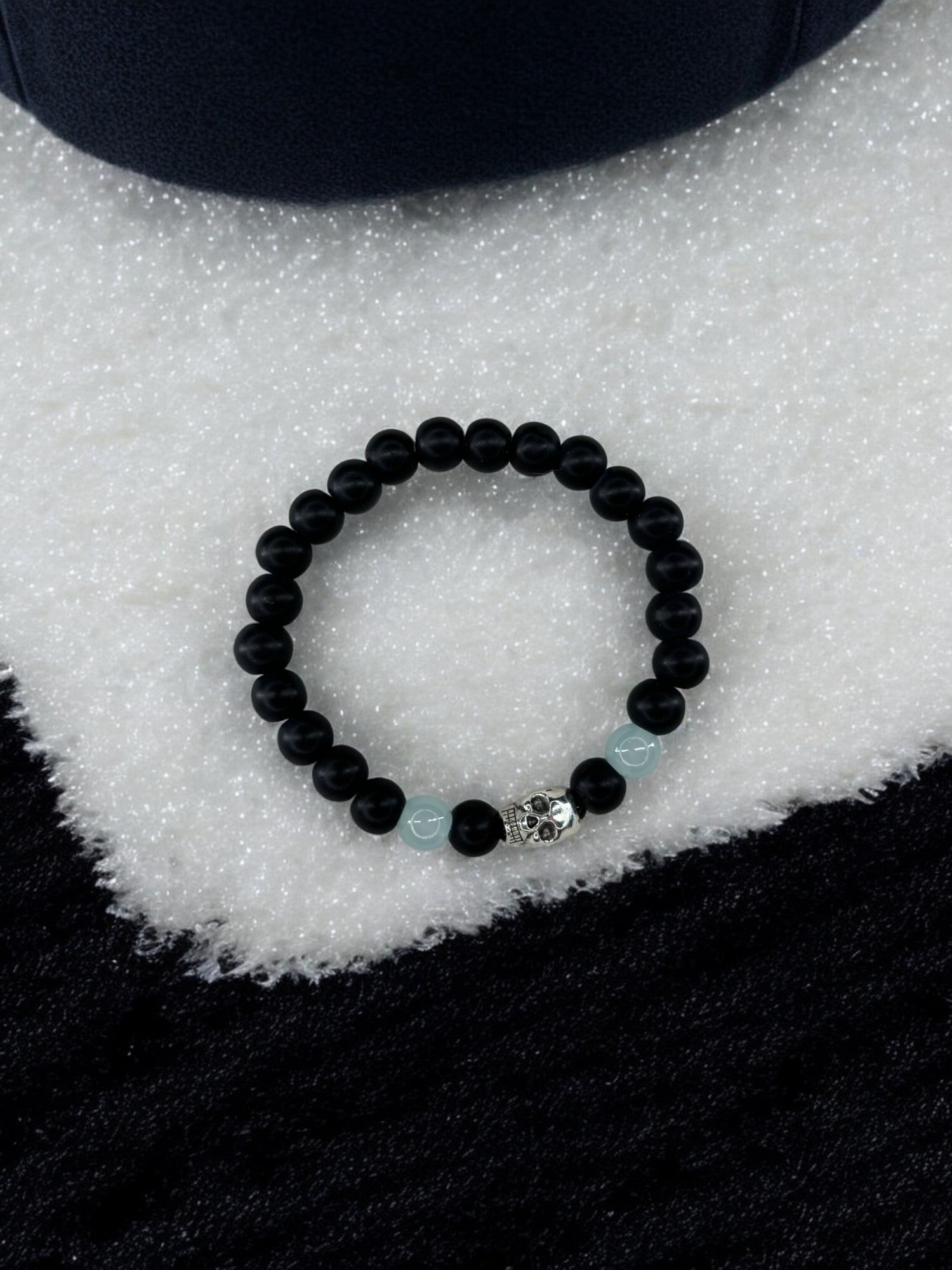 Bracelet homme tête de mort noir bleu clair