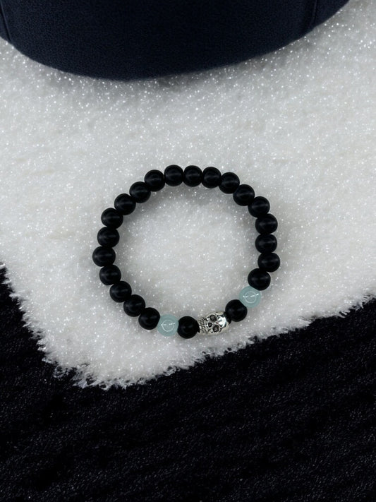 Bracelet homme tête de mort noir bleu clair