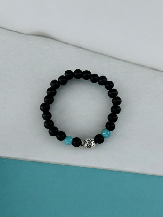 Bracelet homme tête de mort noir bleu turquoise