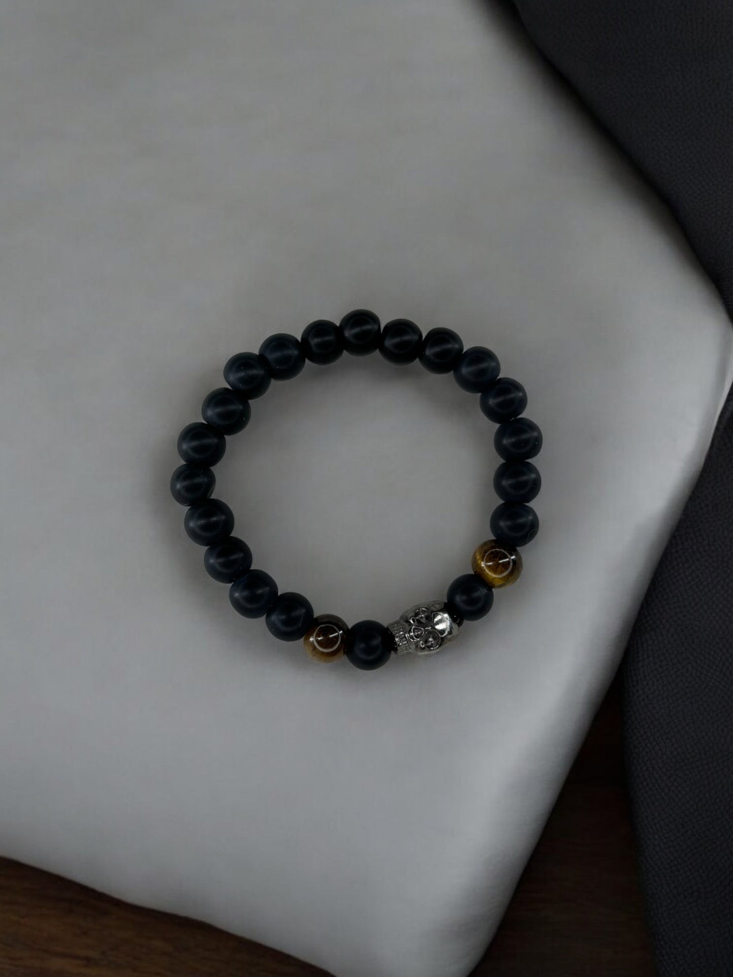 Bracelet homme tête de mort noir marron