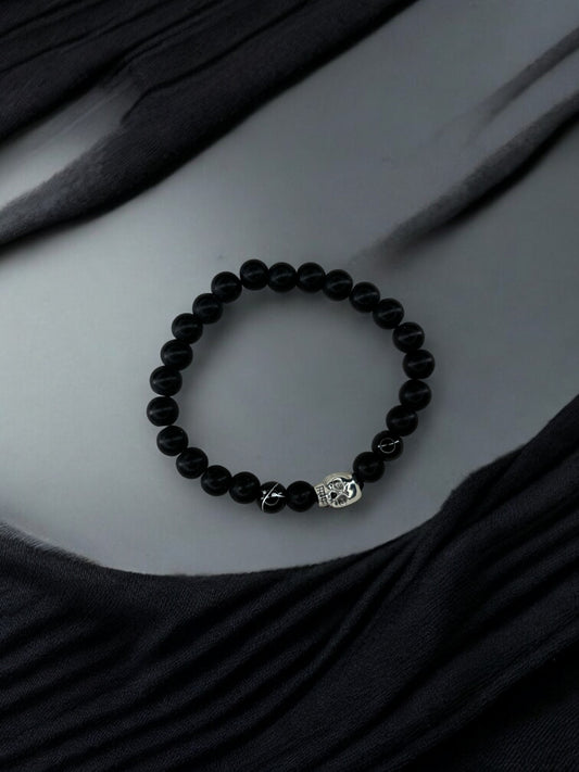 Bracelet homme tête de mort noir noir à traits