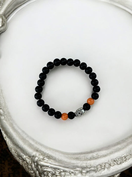 Bracelet homme tête de mort noir orange