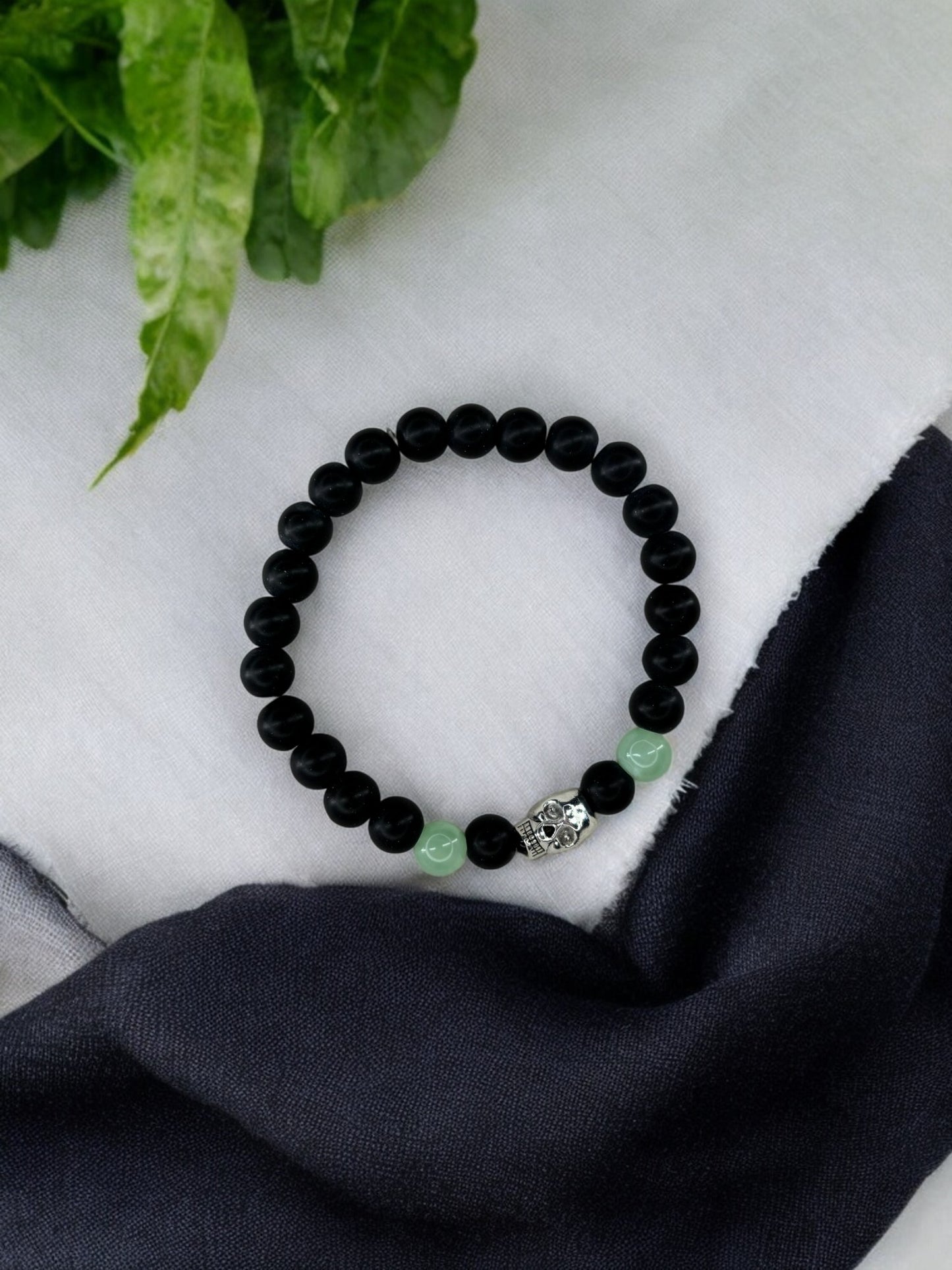 Bracelet homme tête de mort noir vert