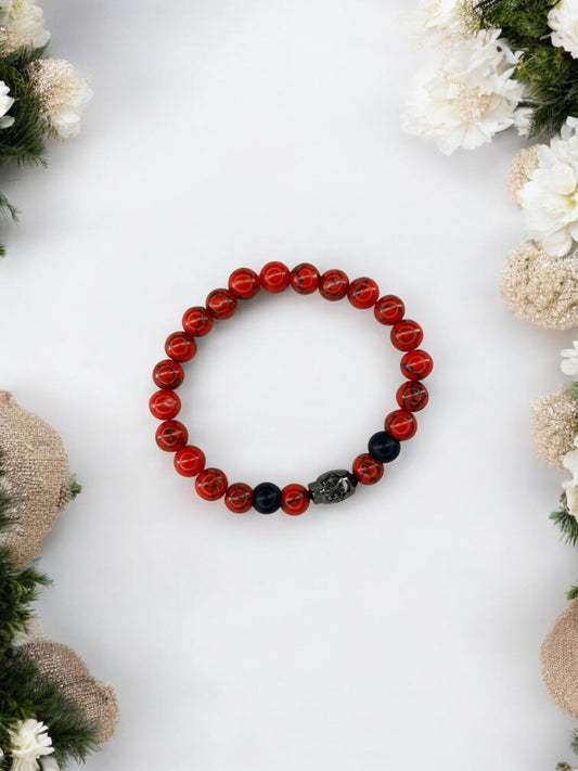 Bracelet homme tête de mort rouge à traits noir
