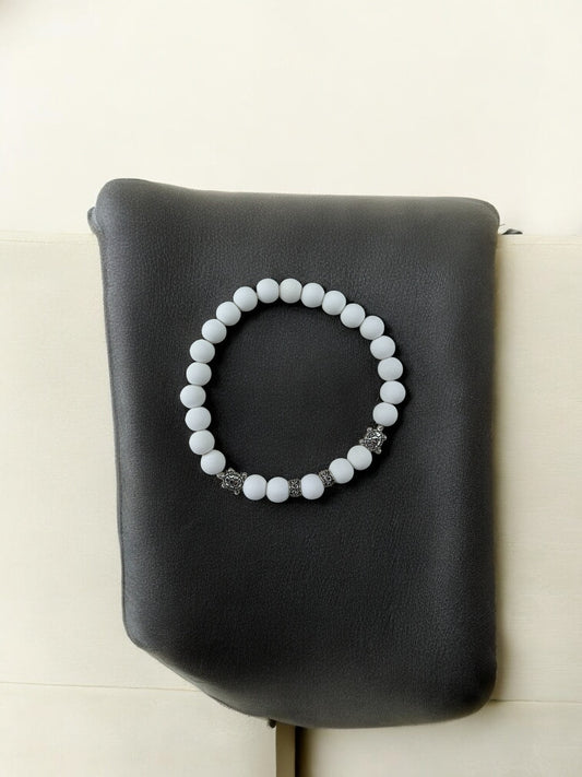 Bracelet homme tortue argent perle blanc