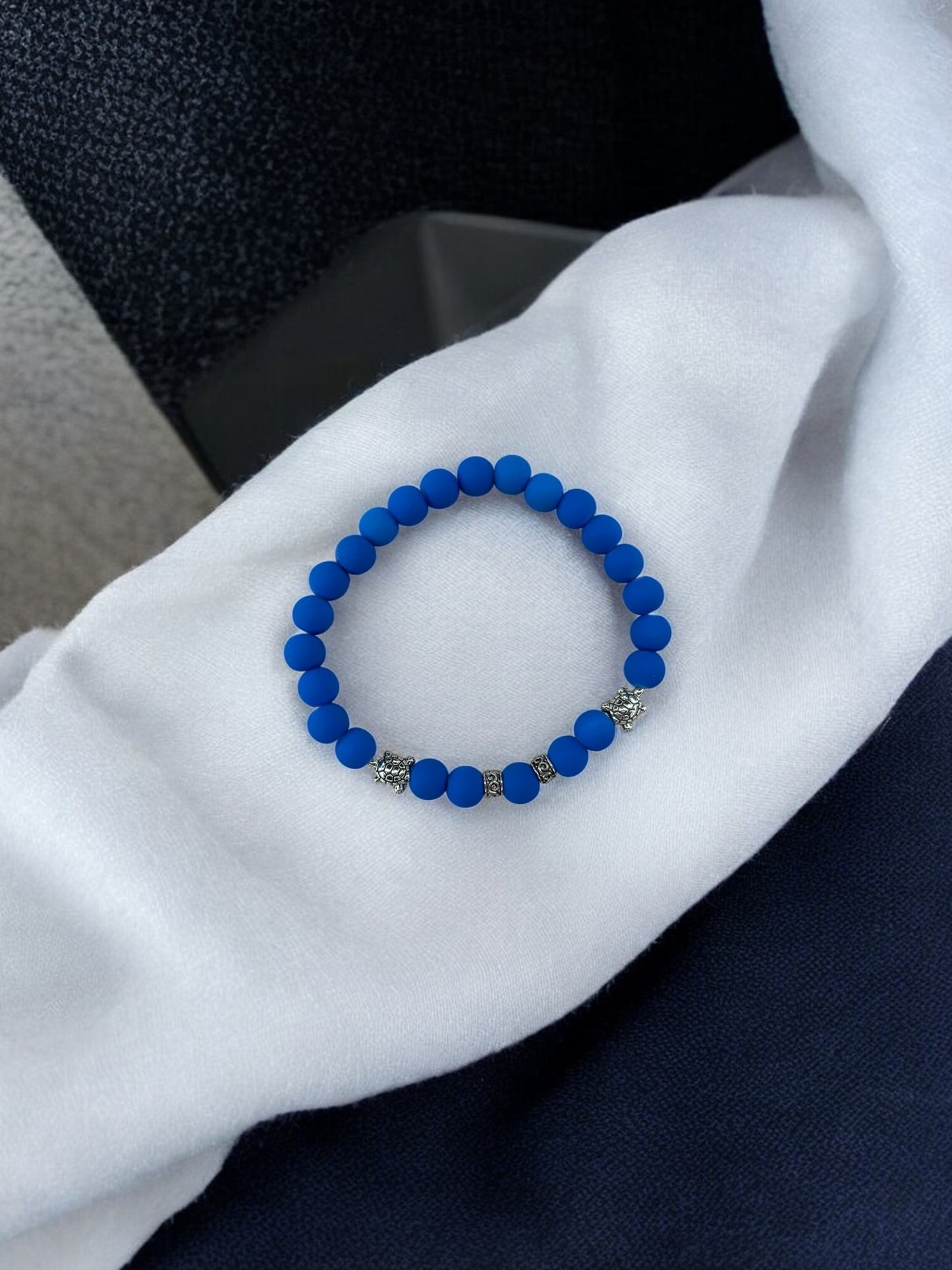 Bracelet homme tortue argent perle bleu