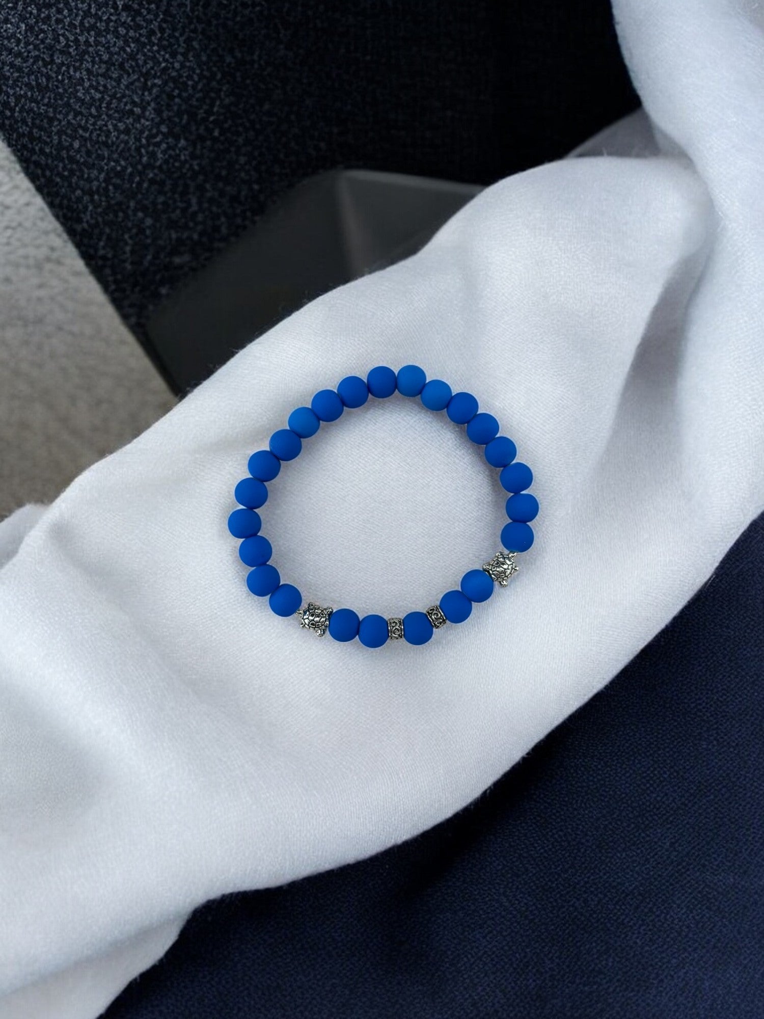 Bracelet homme tortue argent perle bleu