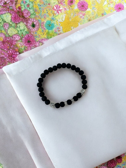 Bracelet homme tortue argent perle noir