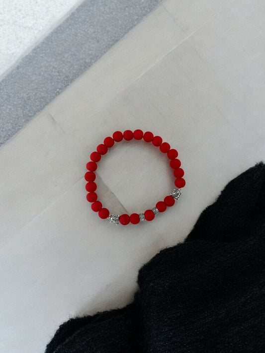 Bracelet homme tortue argent perle rouge 