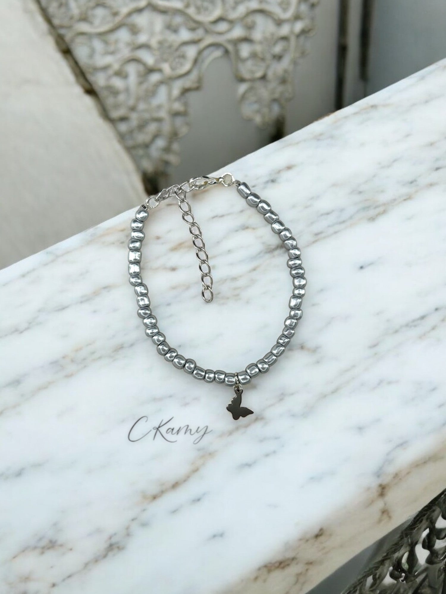 Bracelet papillon rocaille argent