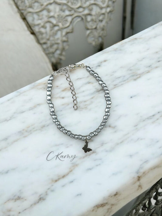 Bracelet papillon rocaille argent