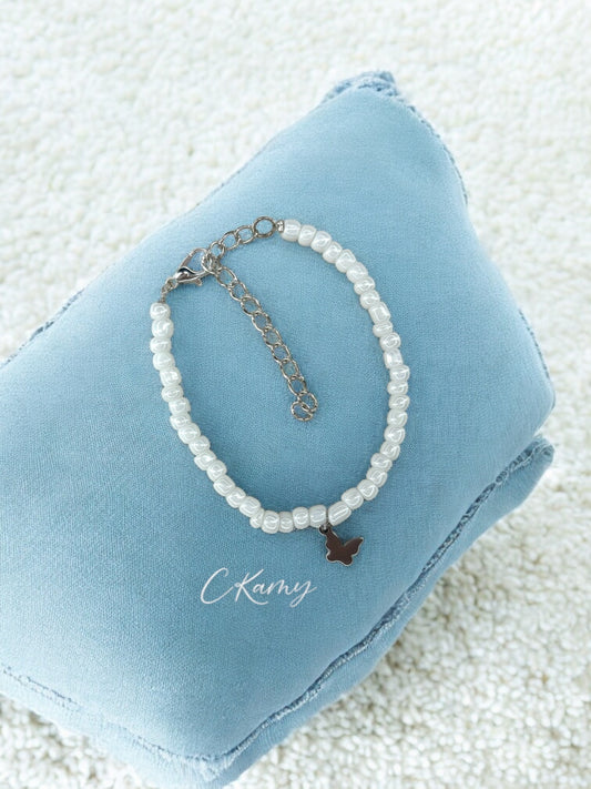 Bracelet papillon rocaille blanc brillant