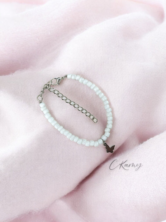 Bracelet papillon rocaille blanc mat