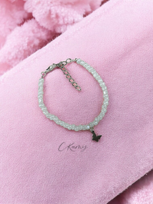 Bracelet papillon rocaille blanc nacré