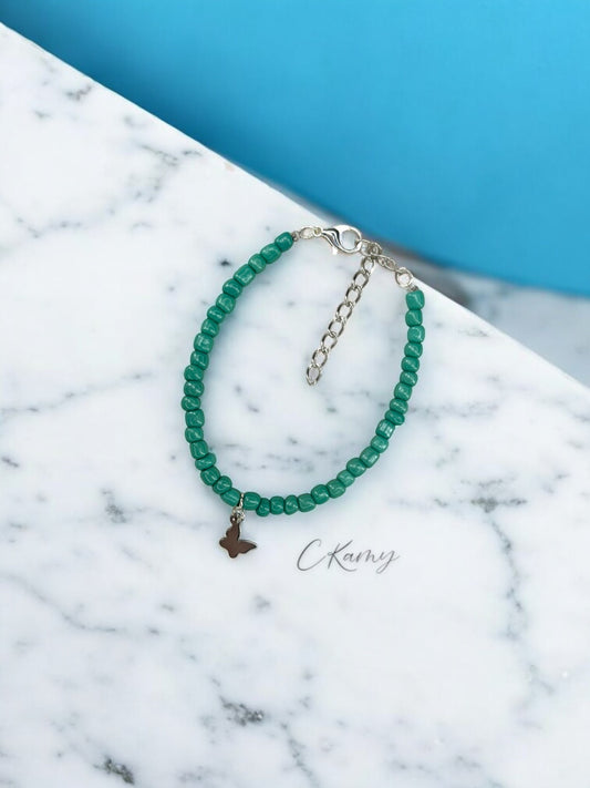 Bracelet papillon rocaille bleu vert
