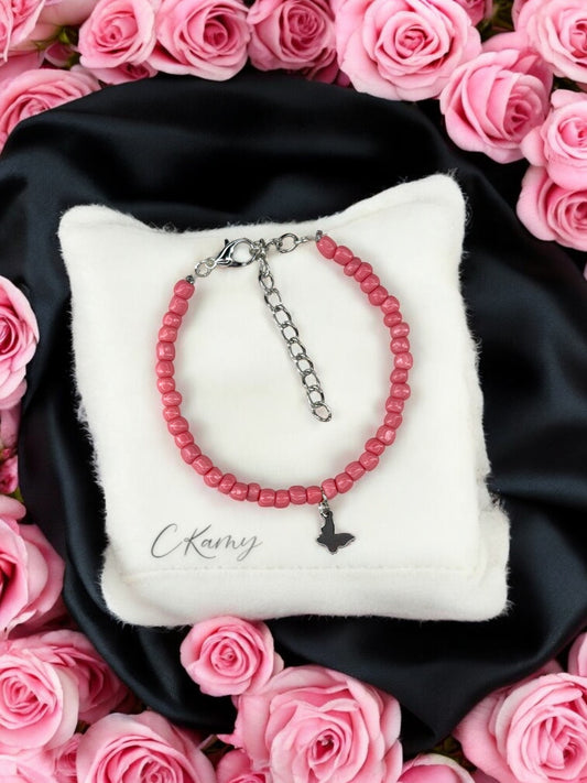 Bracelet papillon rocaille rose saumon