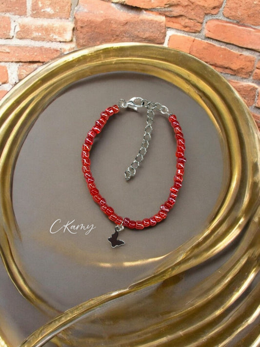 Bracelet papillon rocaille rouge transparent