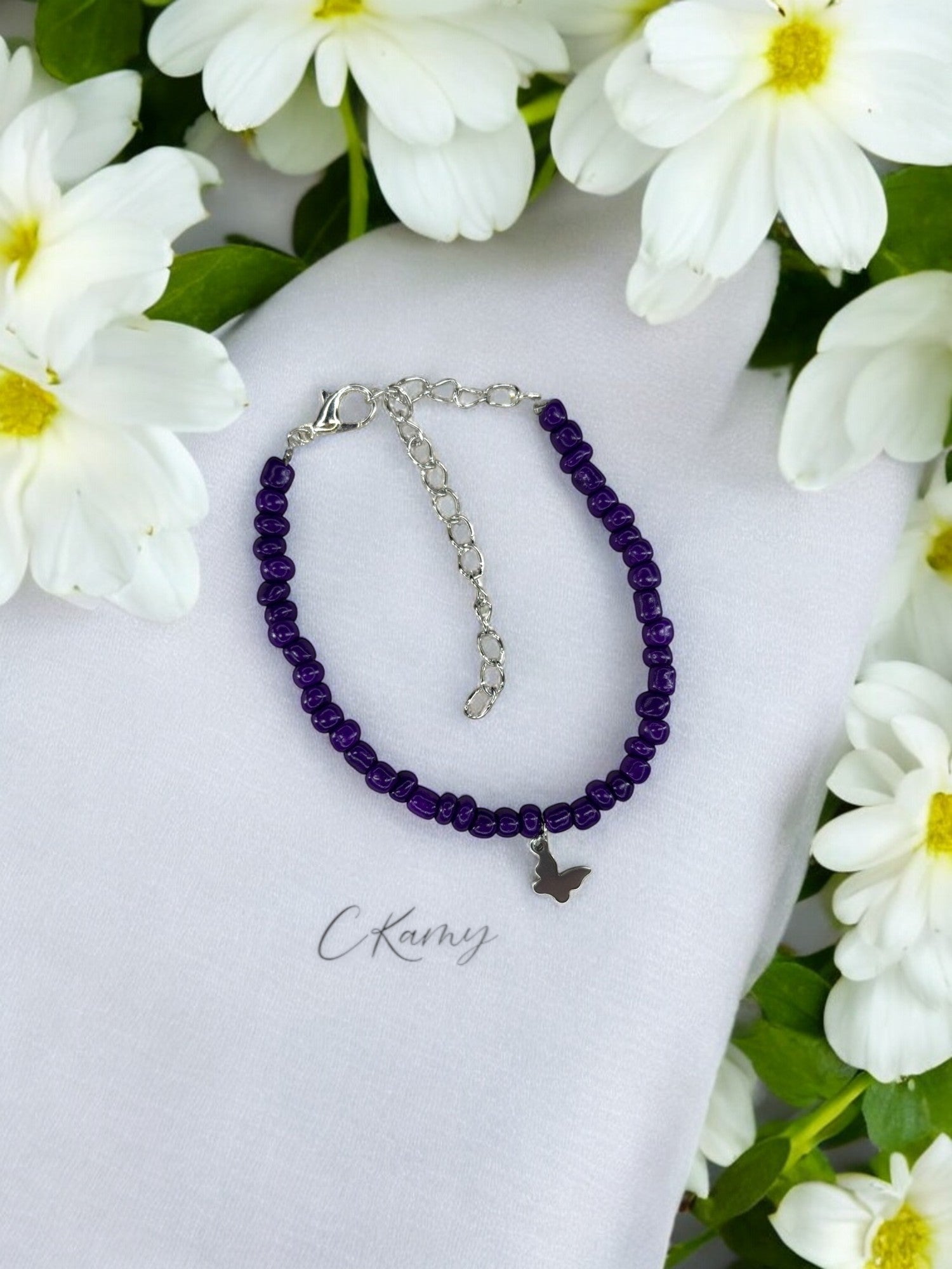 Bracelet papillon rocaille violet foncé