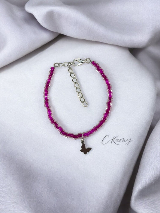 Bracelet papillon rocaille violet transparent
