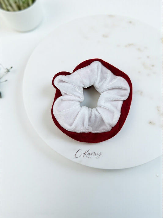 Chouchou velours bicolore blanc rouge