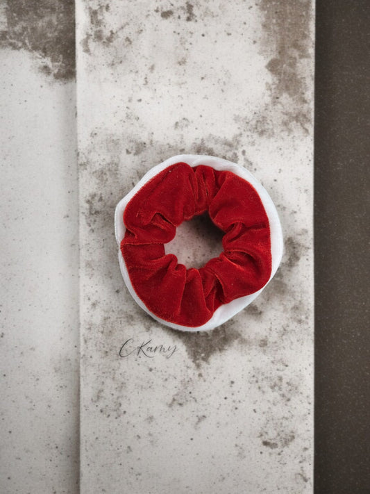 Chouchou velours bicolore rouge blanc