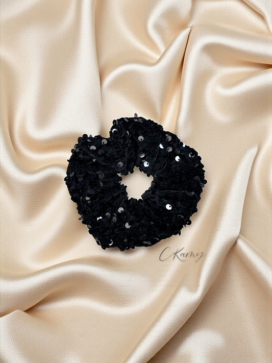 Chouchou velours à sequins noir