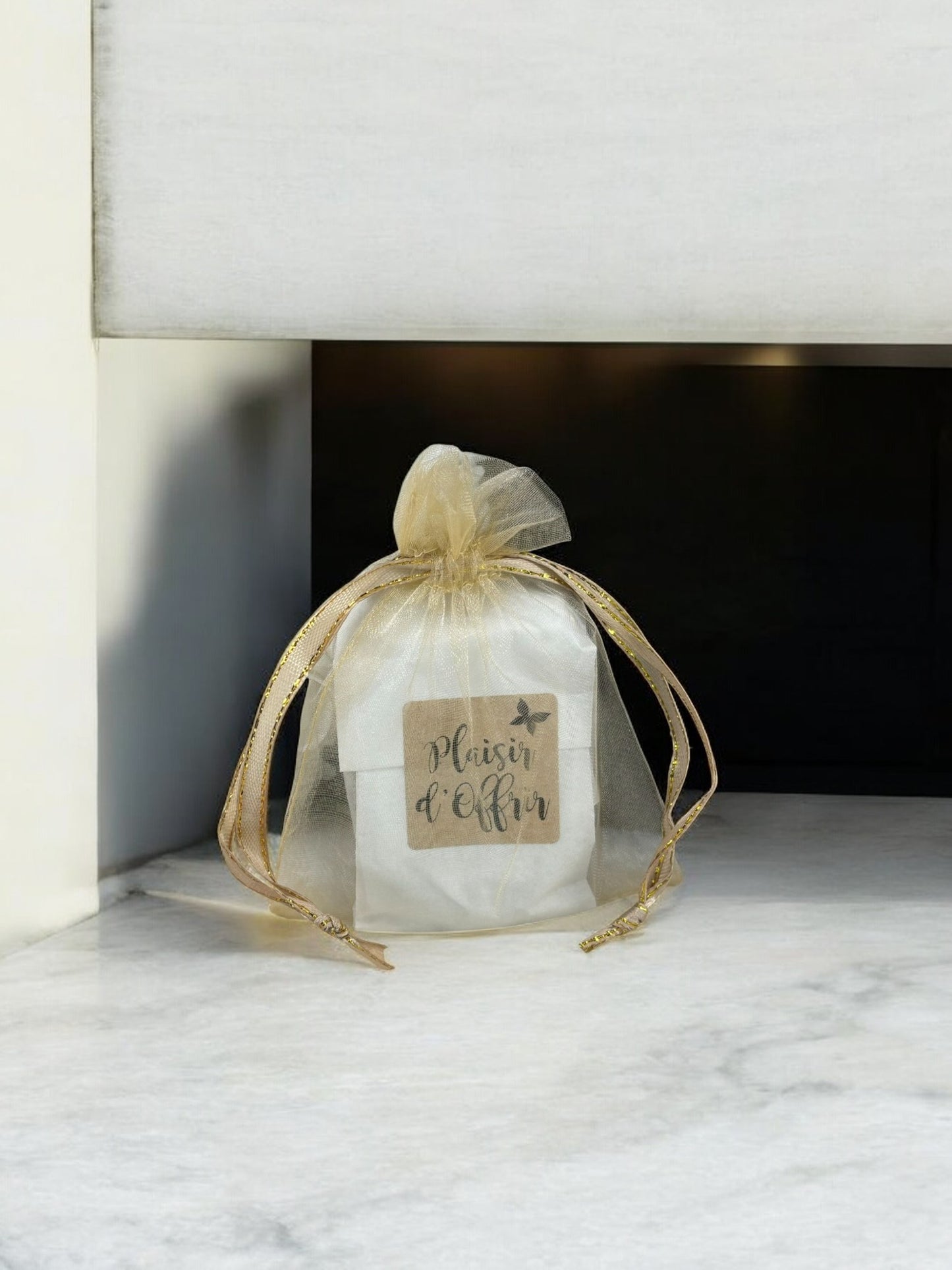 Pochette en tissu, emballage cadeau réutilisable. Modèle : Beige.