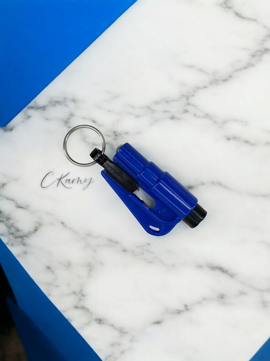 Porte clé brise vitre / coupe ceinture bleu