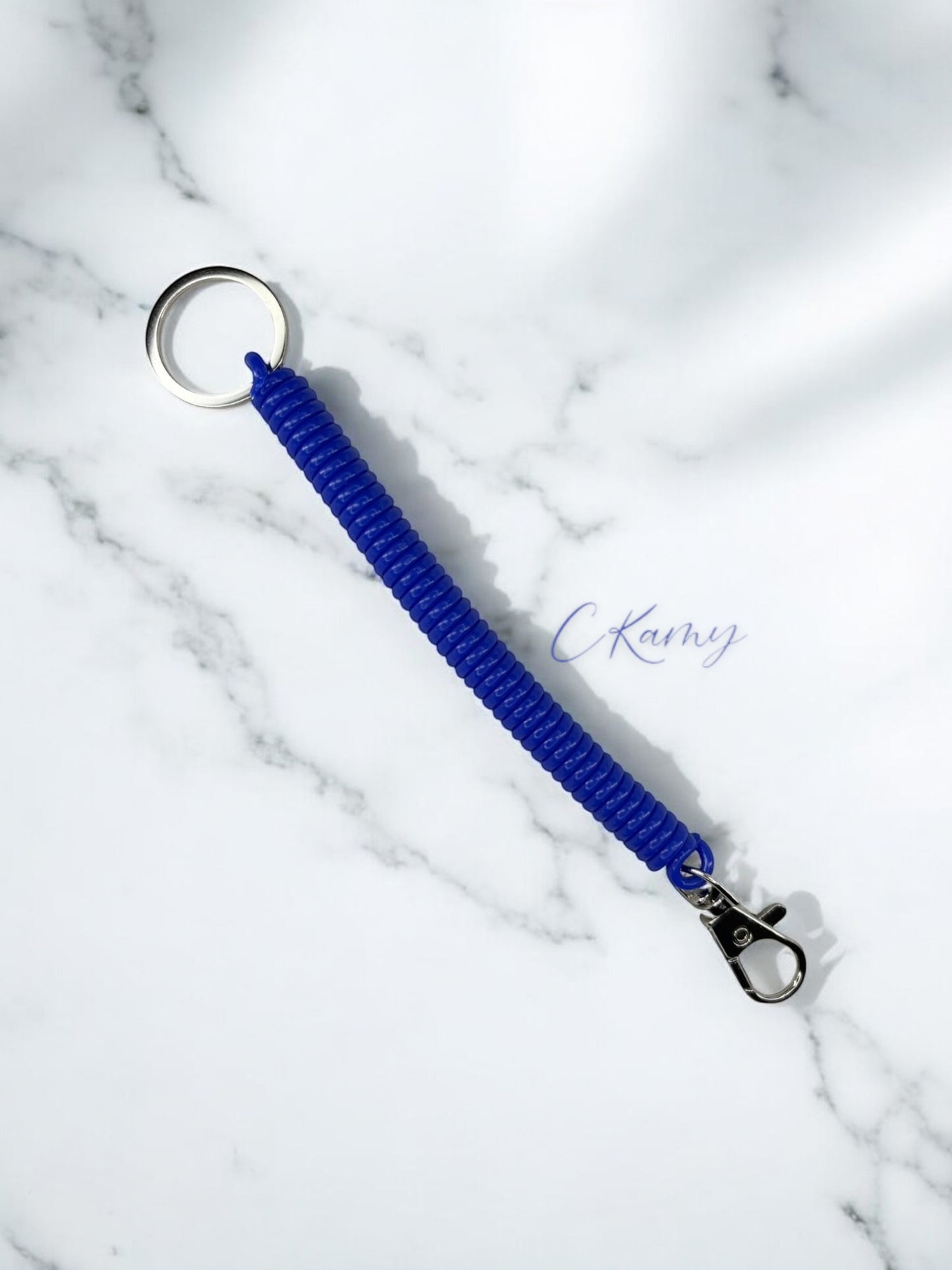 Porte clé câble spirale bleu foncé