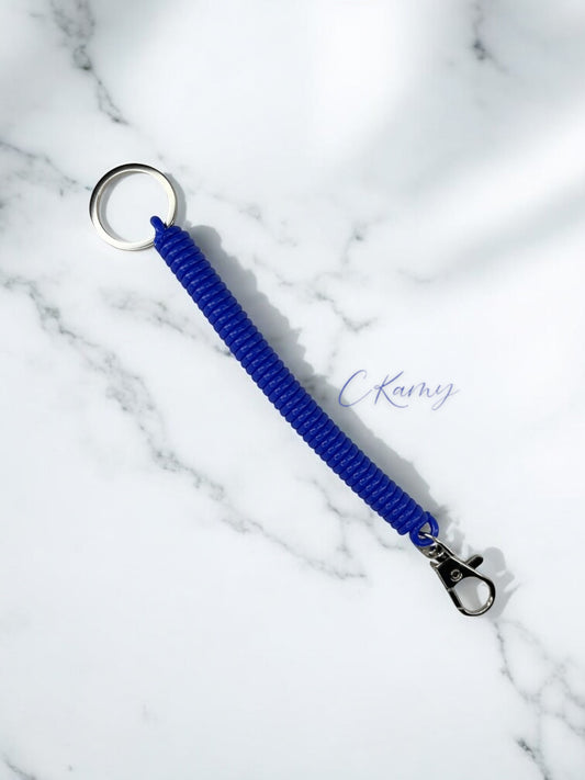 Porte clé câble spirale bleu foncé
