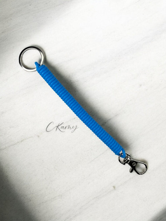 Porte clé câble spirale bleu turquoise