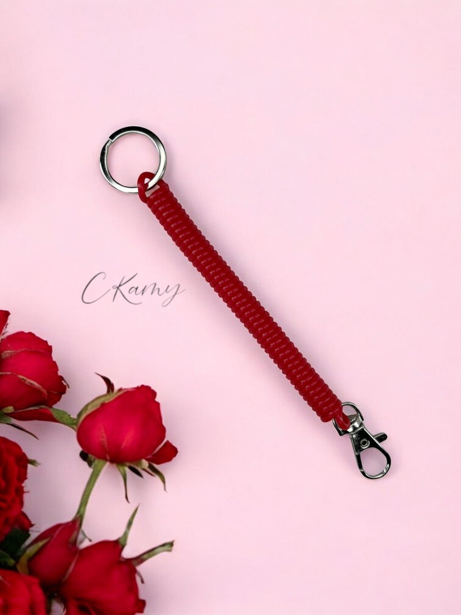 Porte clé câble spirale rouge