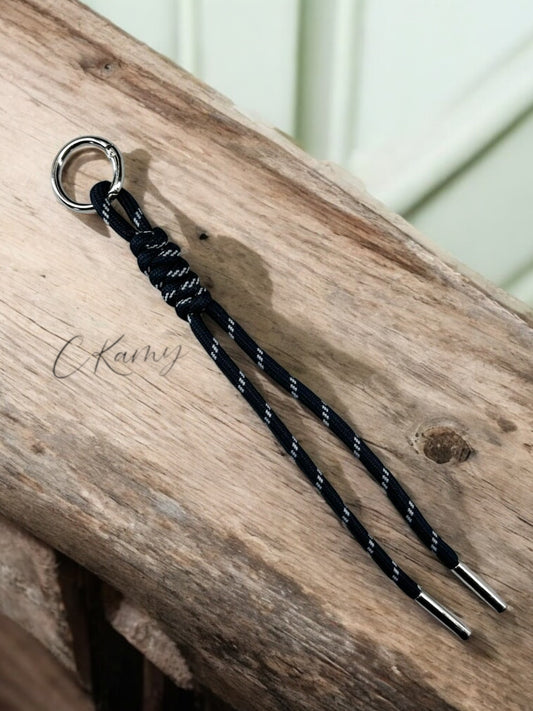 Porte clé lacet noué bleu marine