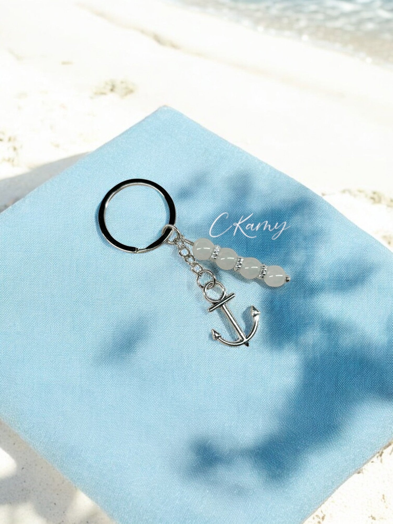 Porte clé personnalisé ancre blanc