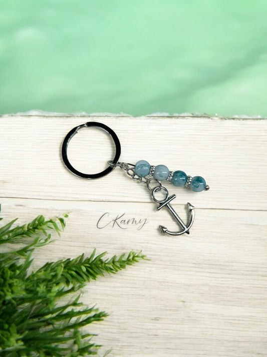 Porte clé personnalisé ancre bleu