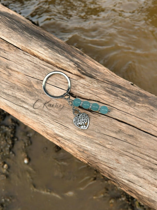 Porte clé personnalisé arbre de vie coeur bleu clair