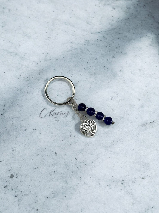 Porte clé personnalisé arbre de vie coeur bleu foncé